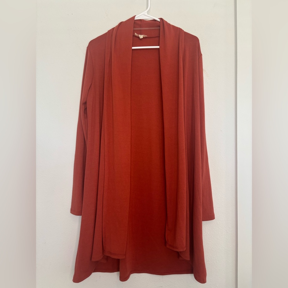 SEE YOU MONDAY ORANGE FLIP COLLAR LONG LINED DUSTER CARDIGAN SZ LARGE